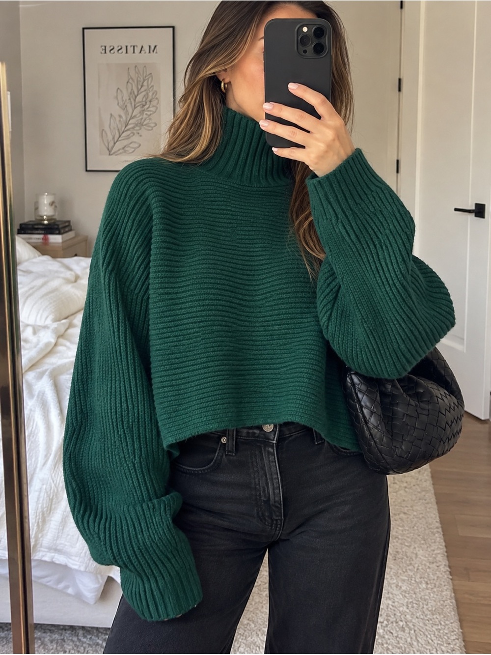 House of Harlow 1960 Emerald Green Ribbed Turtleneck Cropped Sweater XS